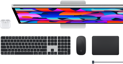 AirPods, Studio Display, Magic Keyboard, Magic Mouse, Magic Trackpad, MagSafe charge cable
