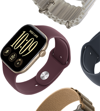 Apple Watch Series 11 bands: purple fog Sport Band, anchor blue Ocean band, light blue Alpine Loop