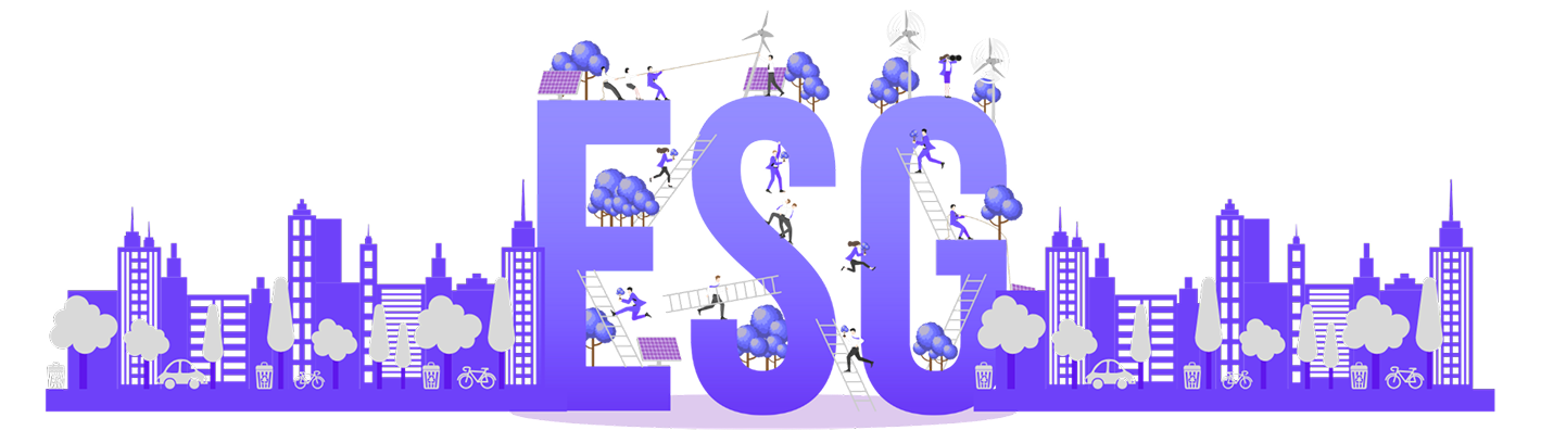 Sustainable business solutions illustration showing eco-friendly practices and technology